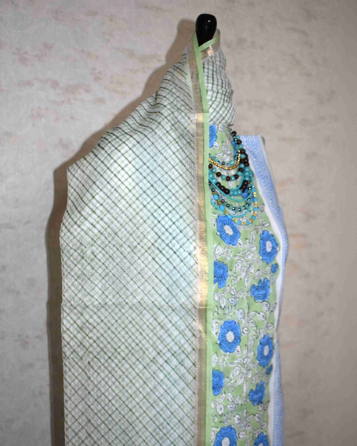 Mughal Floral Placement Hand Block Printed Cotton Suit With Kota Doria Dupatta