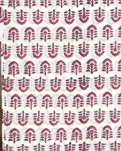 Pink Mughal Floral Placement Hand Block Printed Cotton Suit With Kota Doria Dupatta