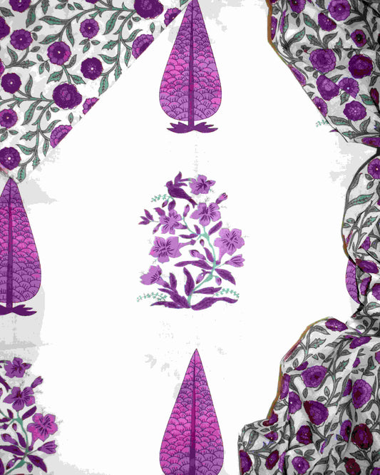 Magenta Pink Floral Jaipuri Printed Unstitched Cotton Suit Set with malmal dupatta