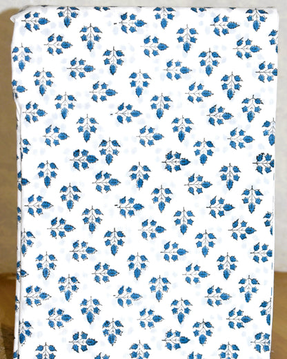 Hand Block Printed Premium Cotton Unstitched Suit with Blue Floral Buta & Kota Doria Dupatta- Designer Edit