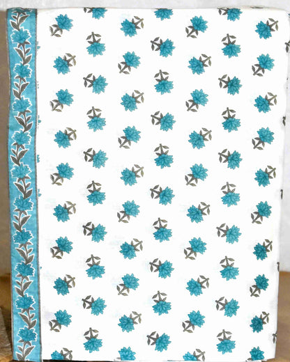 Teal Blue All-over Floral Hand Block Printed Cotton Suit with Neck Work and Malmal Dupatta