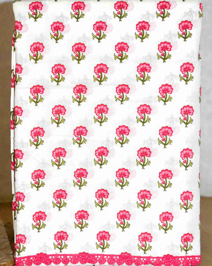 Pink Paisley Hand Block Printed Cotton Suit with Neckwork and Pure Chiffon Dupatta