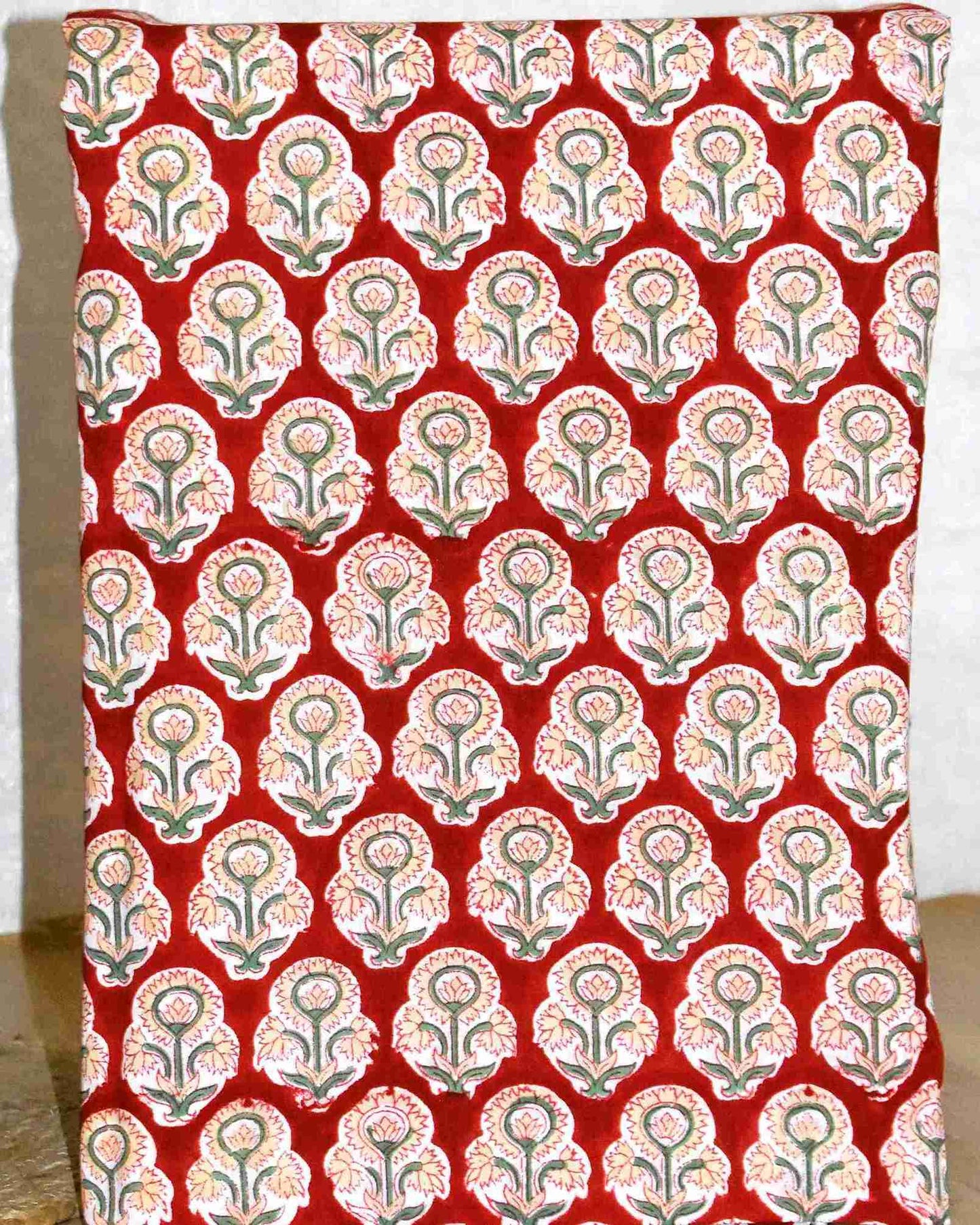 Red Paisley and Floral Hand Block Printed Cotton Suit with Kota Doria Lehriya Dupatta