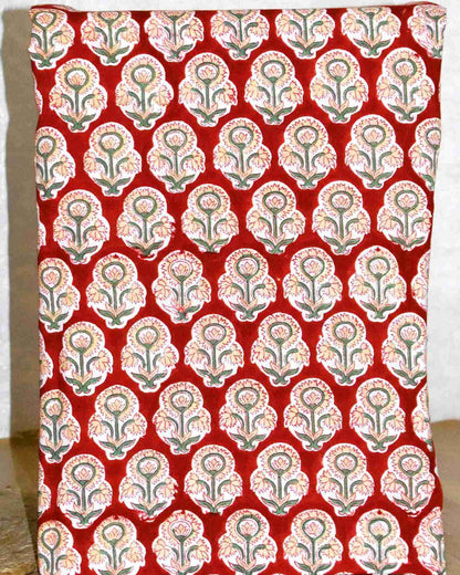 Red Paisley and Floral Hand Block Printed Cotton Suit with Kota Doria Lehriya Dupatta