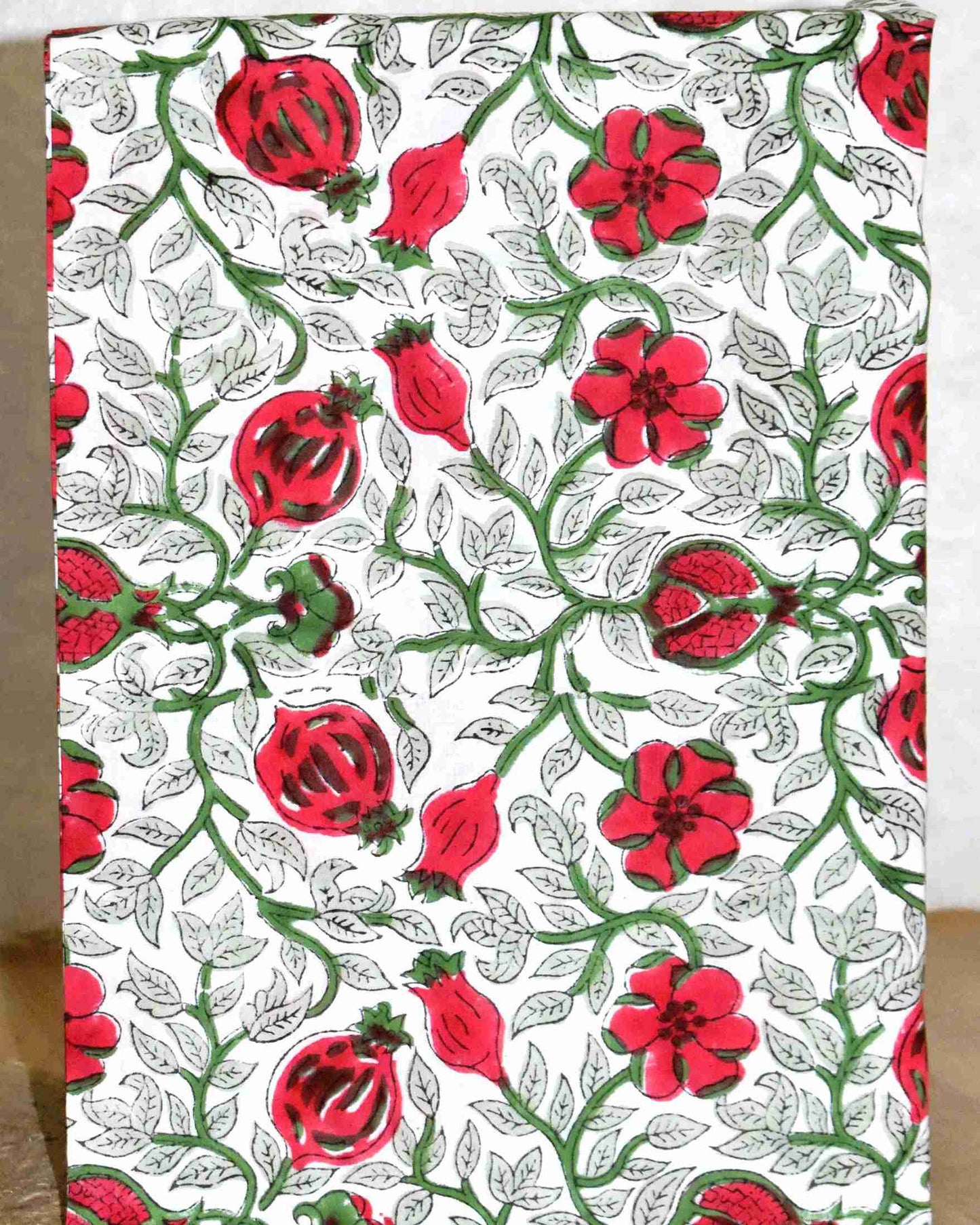 Red Floral Buti Hand Block Printed Cotton Suit with Malmal Dupatta