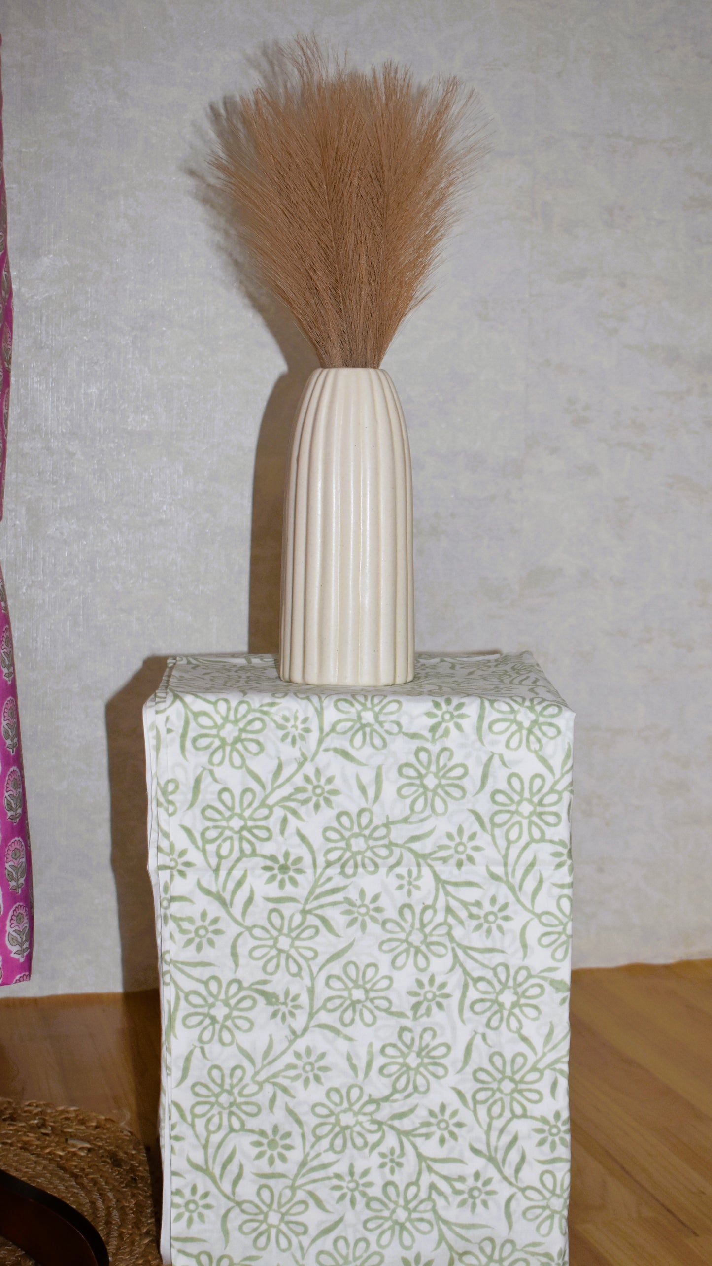 Pink small All-over Floral Buti Hand Block Printed Cotton Suit with Malmal Dupatta