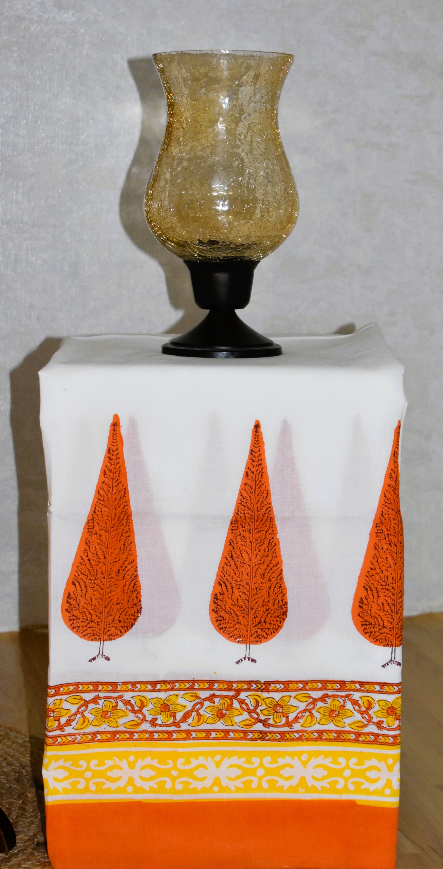 Hand Block Printed Premium Cotton Unstitched Suit with Saffron Mughal Floral Buta & Chanderi Silk Dupatta - Curated Edit (EHCH0005)