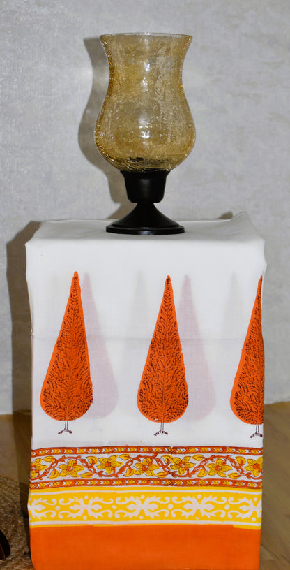 Hand Block Printed Premium Cotton Unstitched Suit with Saffron Mughal Floral Buta & Chanderi Silk Dupatta - Curated Edit (EHCH0005)