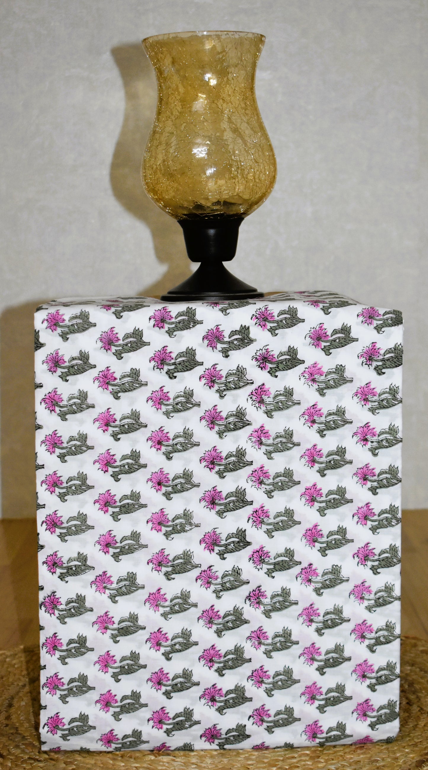 Hand Block Printed Premium Cotton Unstitched Suit with Pink Mughal Floral Buta & Kota Doria Dupatta