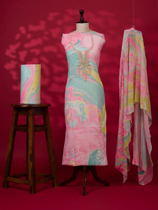 (MARBLE) Cotton Suit with Gota Patti Hand Embroidery and Pure Chiffon Dupatta