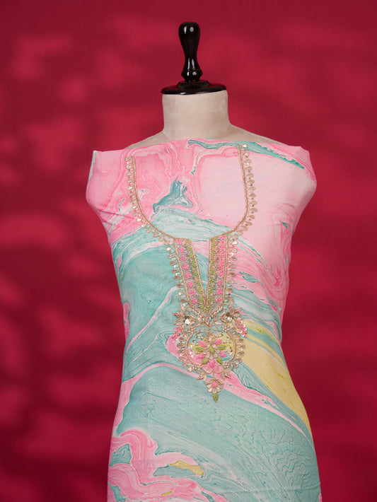 (MARBLE) Cotton Suit with Gota Patti Hand Embroidery and Pure Chiffon Dupatta