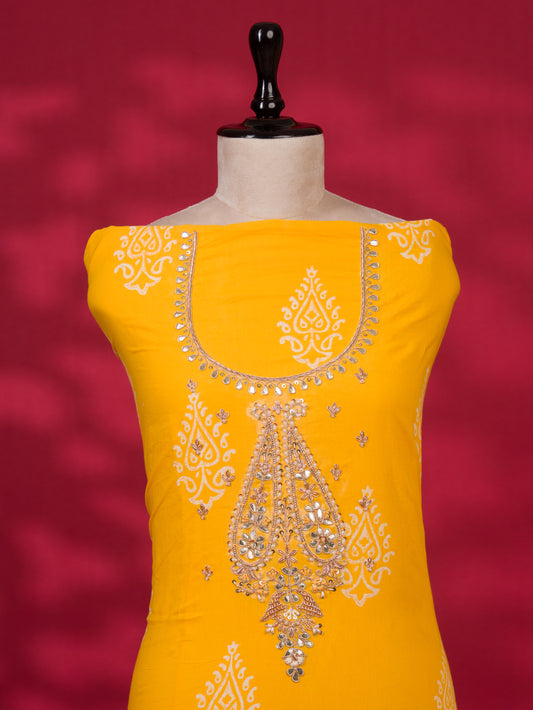 Hand Block Printed Cotton Suit with Gota Patti Hand Embroidery and Pure Chiffon Dupatta
