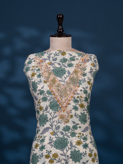 Hand Block Printed Cotton Suit with Gota Patti Hand Embroidery and Kota Doria Leheriya Dupatta