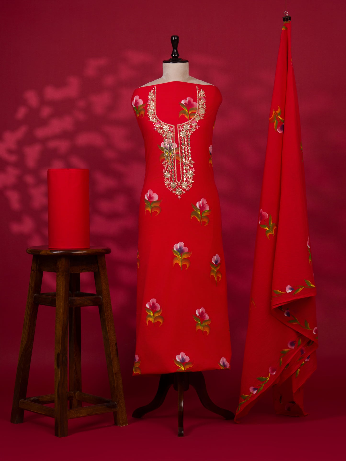 Hand Painted Cotton Suit with Gota Patti Hand Embroidery and Malmal Dupatta