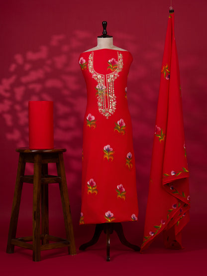 Hand Painted Cotton Suit with Gota Patti Hand Embroidery and Malmal Dupatta