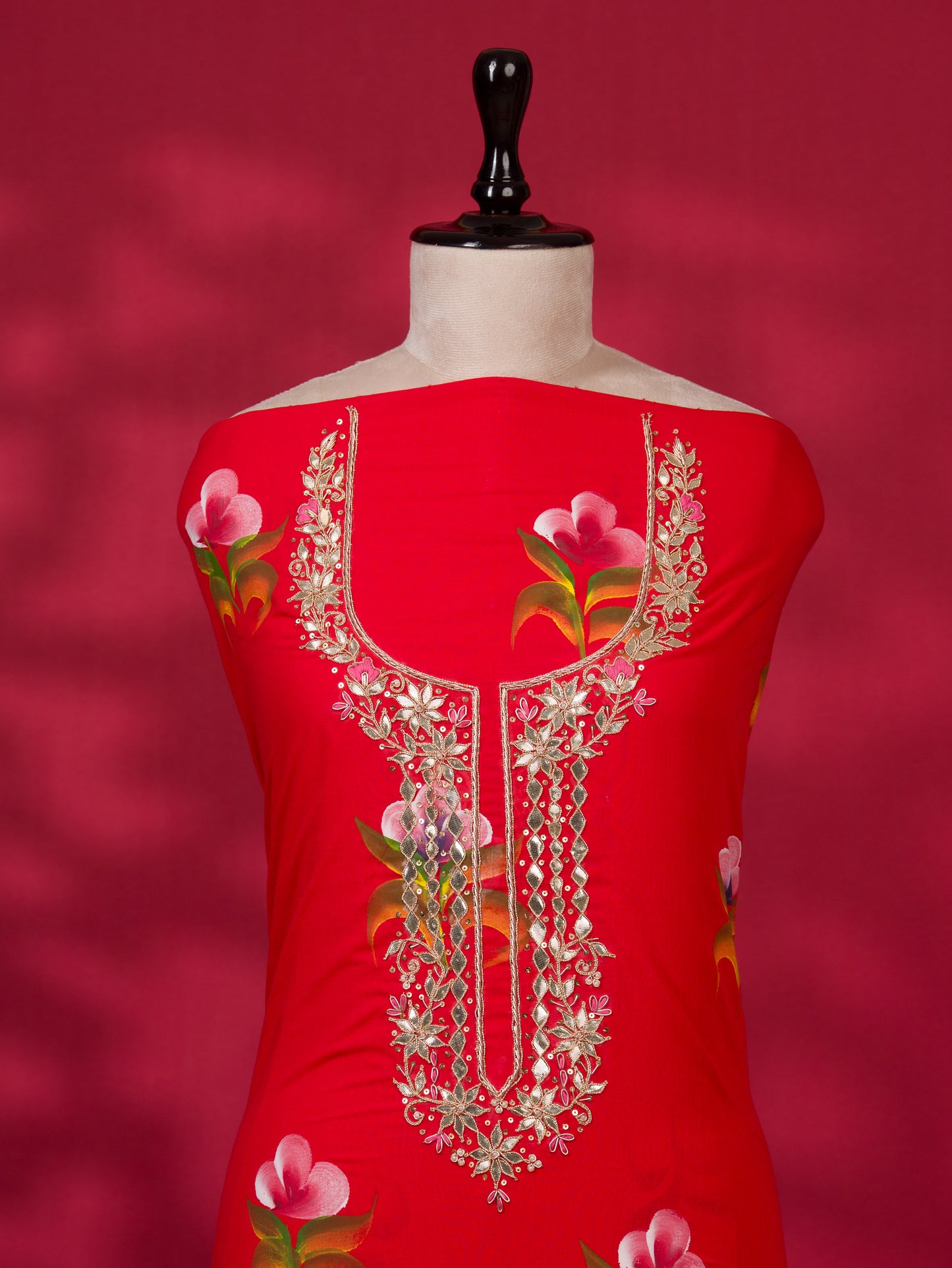 Hand Painted Cotton Suit with Gota Patti Hand Embroidery and Malmal Dupatta
