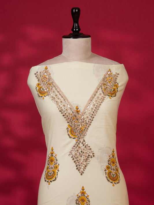 Hand Block Printed Cotton Suit with Gota Patti Hand Embroidery and Soft Malmal Dupatta
