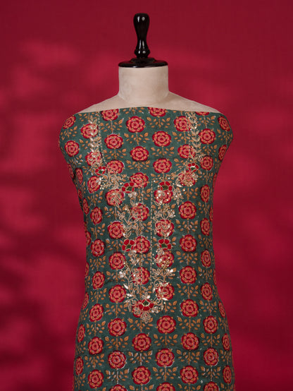 Hand Block Printed Cotton Suit with Gota Patti Hand Embroidery and Soft Malmal Dupatta