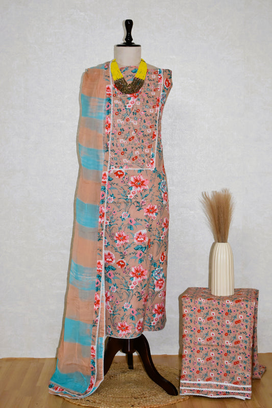 Hand Block Printed Cotton Suit with Hand Embroidery and Pure Chiffon Dupatta