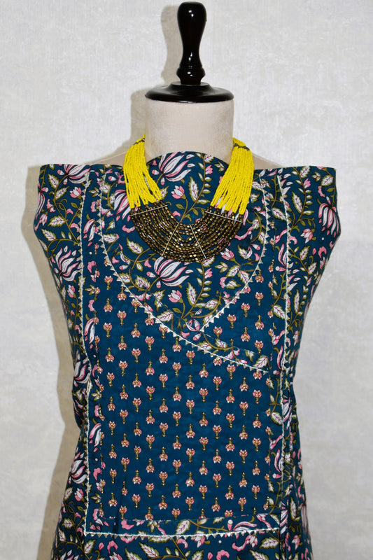 Hand Block Printed Cotton Suit with Hand Embroidery and Pure Chiffon Dupatta