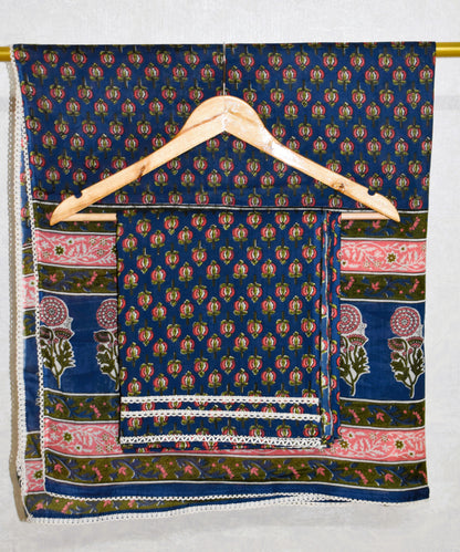 Hand Block Printed Cotton Suit with Hand Embroidery and Soft Malmal Dupatta