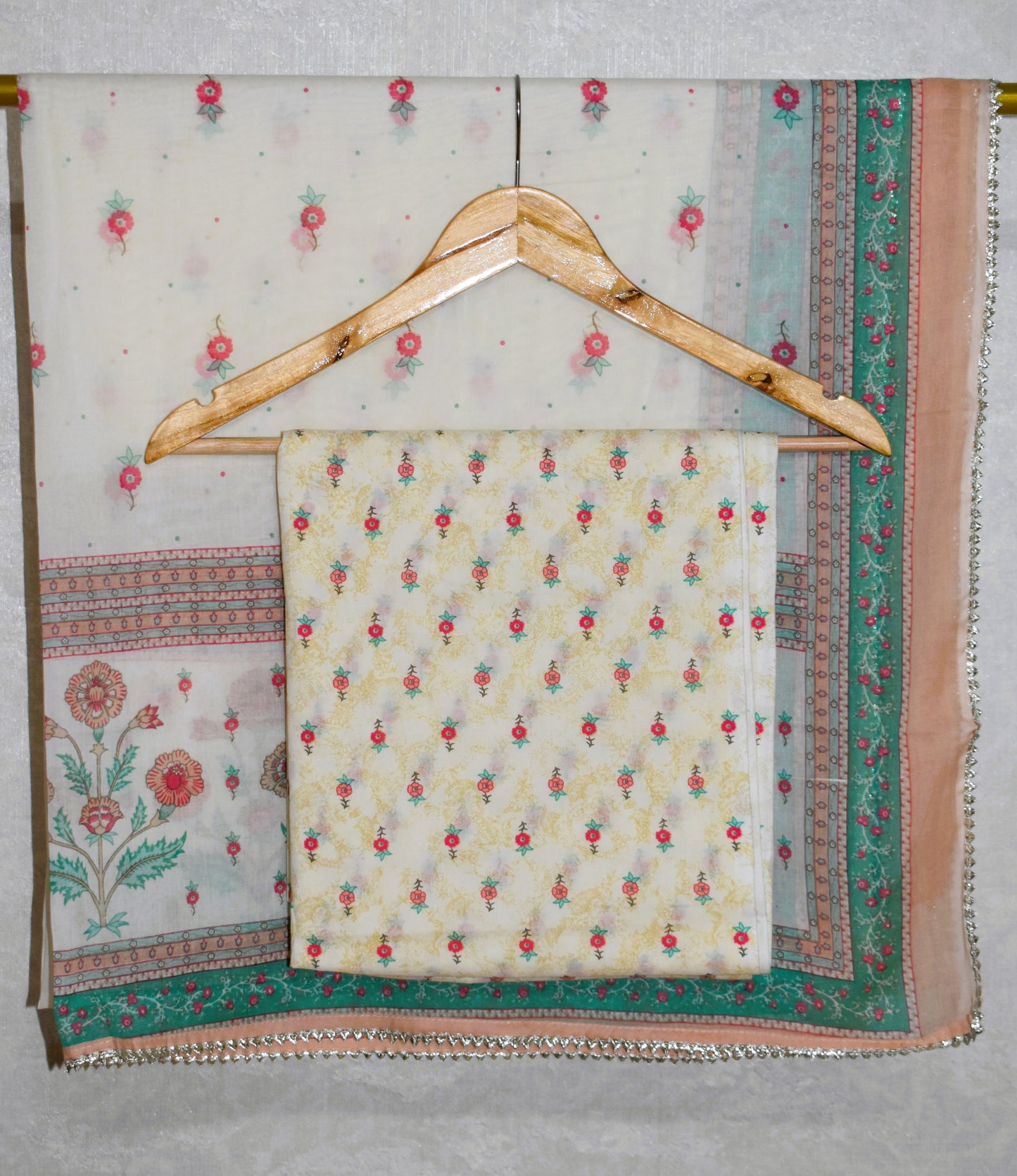 Hand Block Printed Cotton Suit with Hand Embroidery and Soft Malmal Dupatta