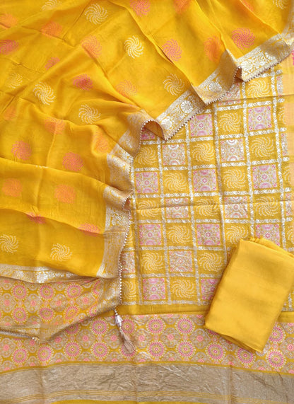 Yellow Banarasi Dola Silk Suit Set with Dola Silk Dupatta