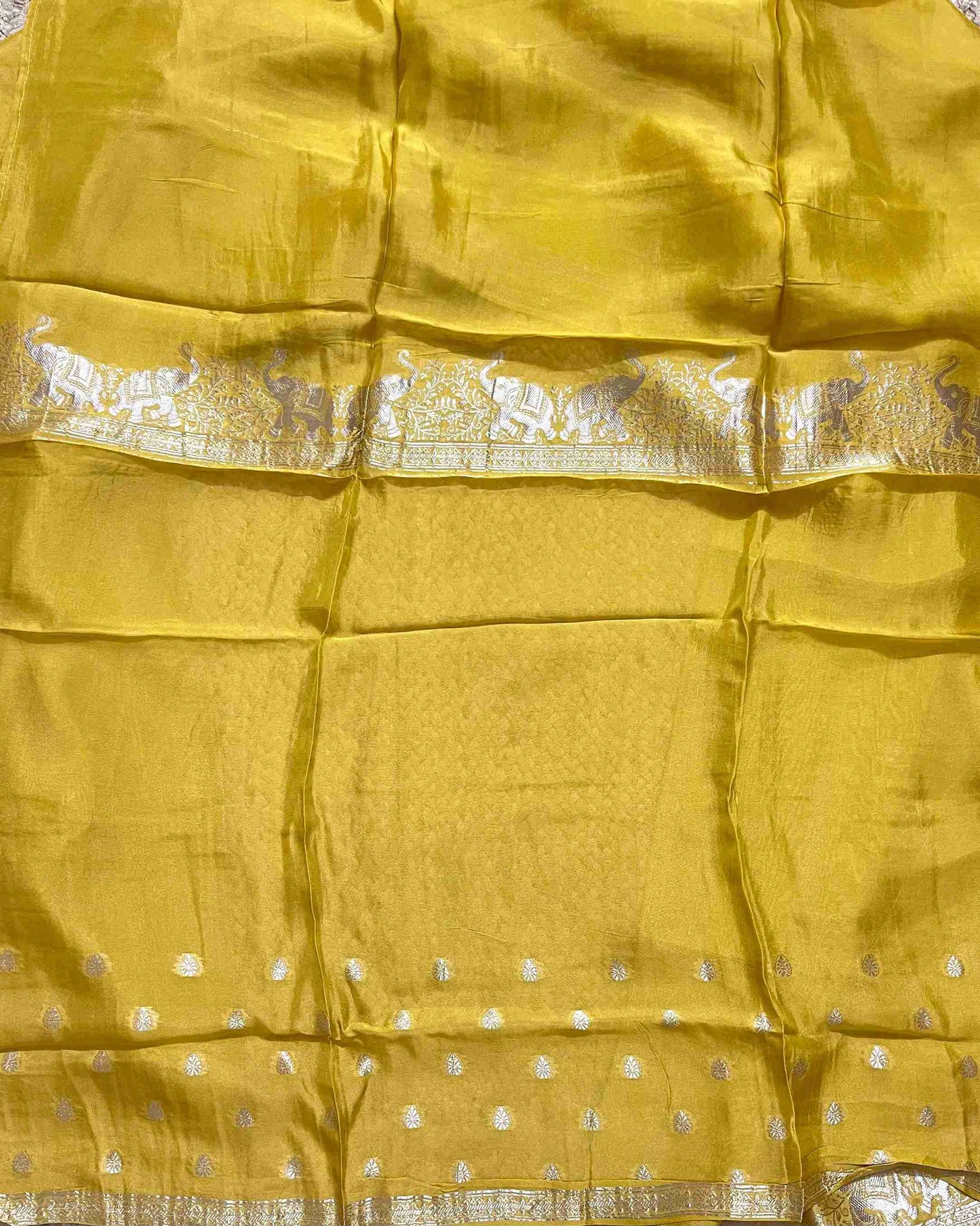 Premium Festive Woven Silk Jacquard Unstitched Suit Set - Golden Mustard