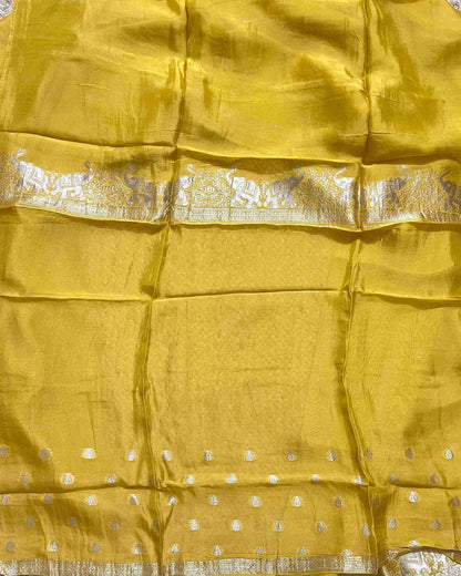 Premium Festive Woven Silk Jacquard Unstitched Suit Set - Golden Mustard