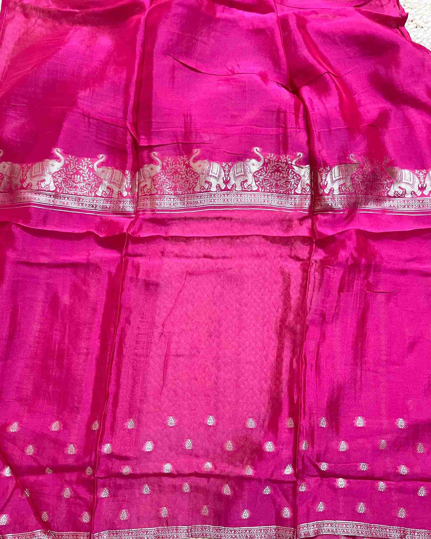 Premium Festive Woven Silk Jacquard Unstitched Suit Set - Fushia