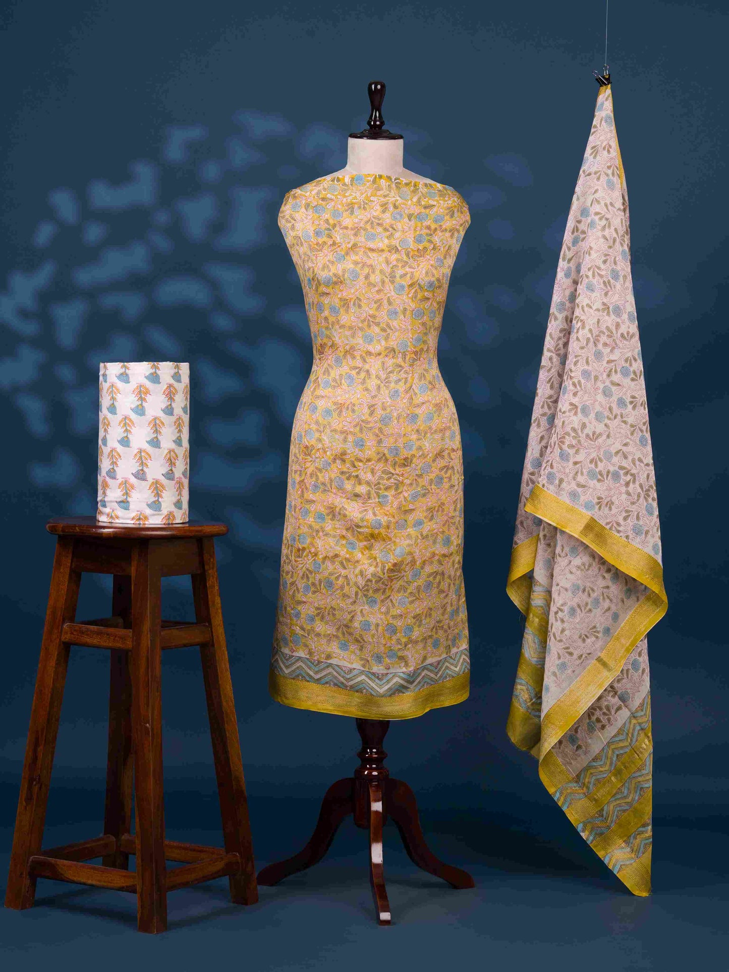 Sanganeri printed Maheshwari Silk Suit Set