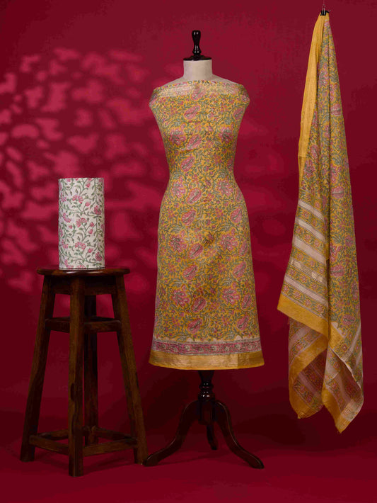 Sanganeri printed Maheshwari Silk Suit Set