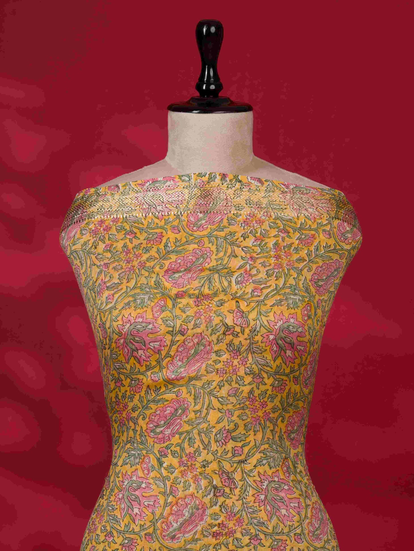 Sanganeri printed Maheshwari Silk Suit Set