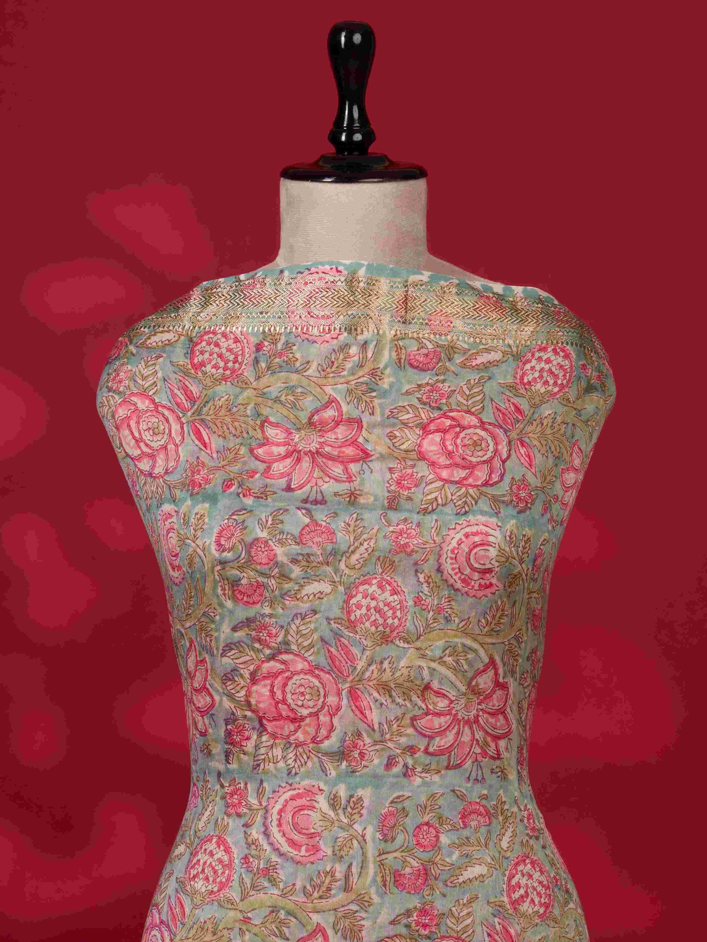 Sanganeri printed Maheshwari Silk Suit Set