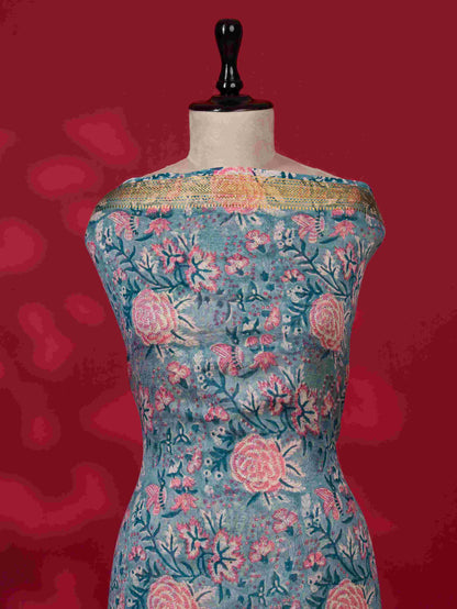 Sanganeri printed Maheshwari Silk Suit Set