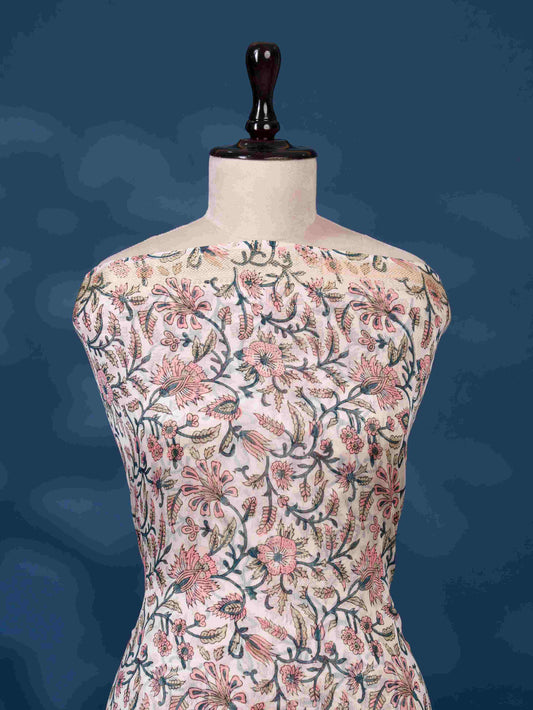 Sanganeri printed Maheshwari Silk Suit Set