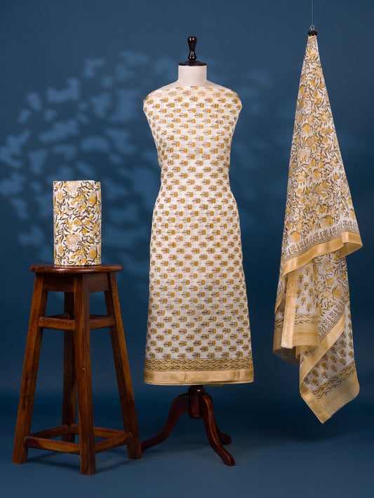 Sanganeri printed Maheshwari Silk Suit Set