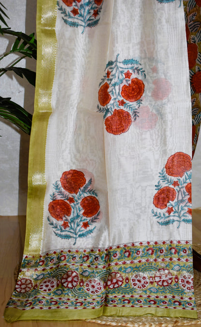 Sanganeri printed Maheshwari Silk Suit Set