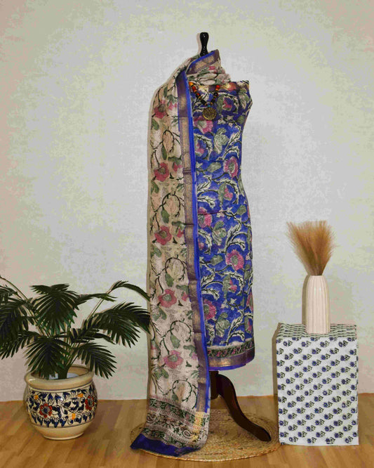 Sanganeri printed Maheshwari Silk Suit Set