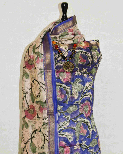 Sanganeri printed Maheshwari Silk Suit Set