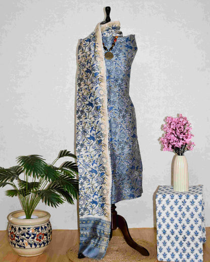 Sanganeri printed Maheshwari Silk Suit Set