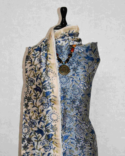 Sanganeri printed Maheshwari Silk Suit Set