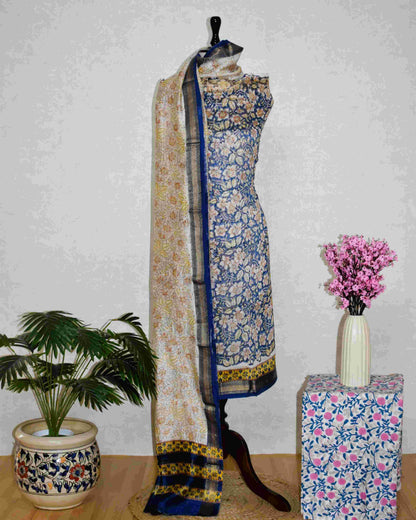 Sanganeri printed Maheshwari Silk Suit Set