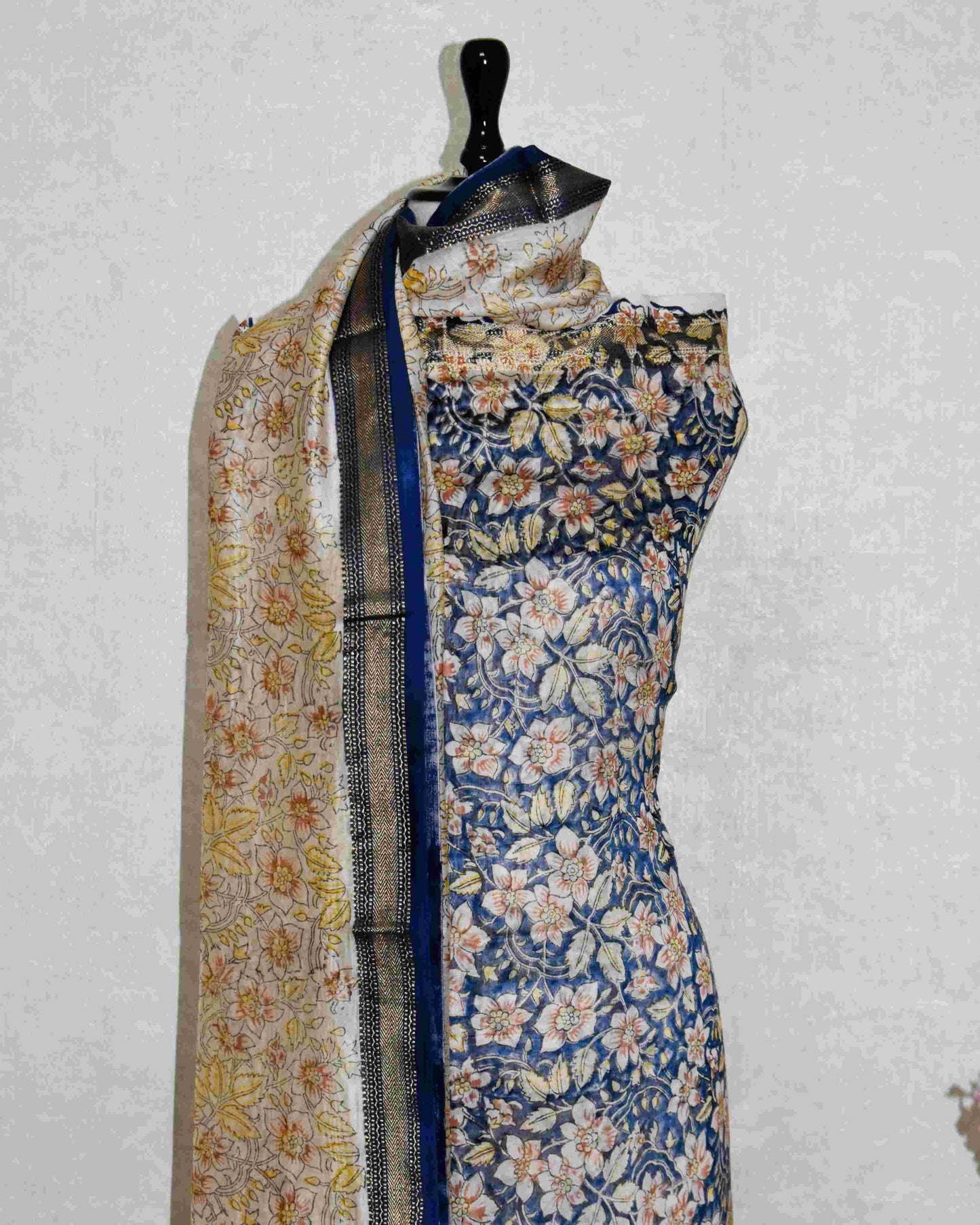 Sanganeri printed Maheshwari Silk Suit Set