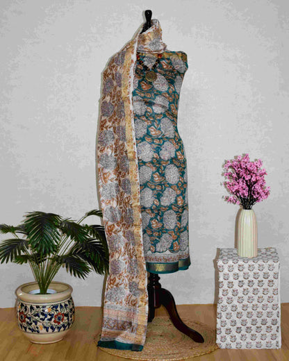 Sanganeri printed Maheshwari Silk Suit Set