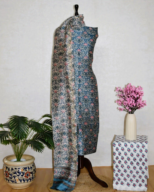 Sanganeri printed Maheshwari Silk Suit Set