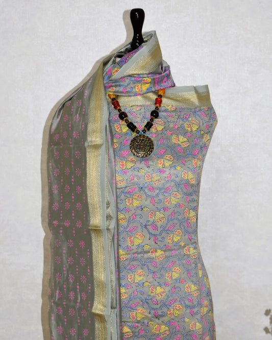 Sanganeri printed Maheshwari Silk Suit Set