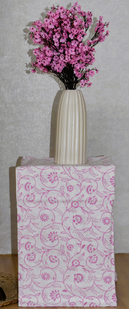 Pink FLoral Hand Block Printed Cotton Suit With Pure Chiffon Dupatta