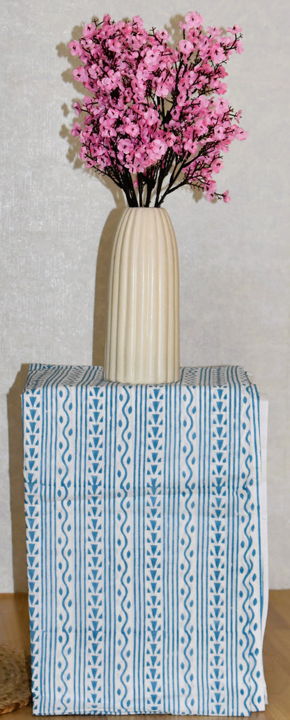 Blue Floral Hand Block Printed Cotton Suit With Pure Chiffon Dupatta