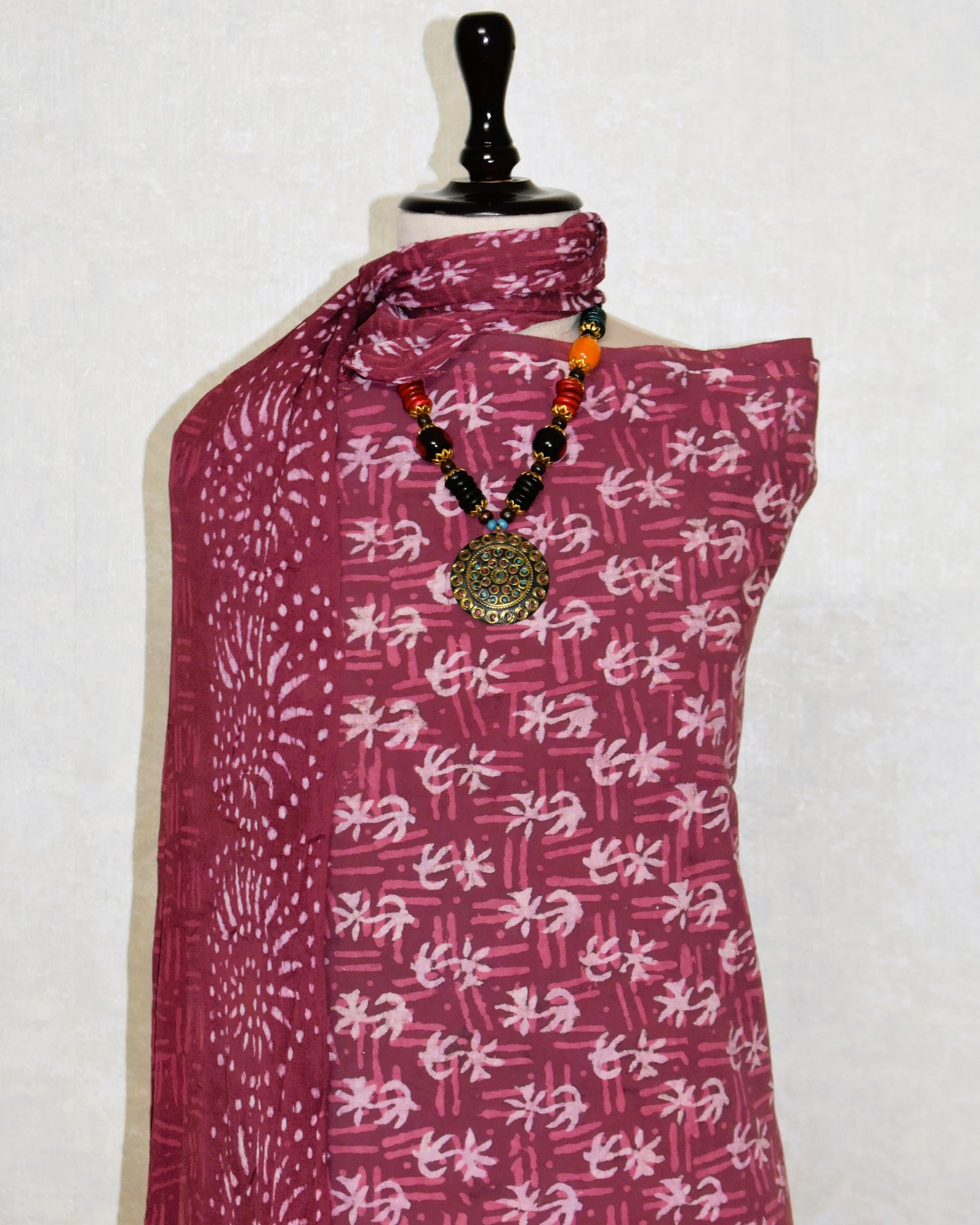 Hand Block Printed Cotton Suit With Pure Chiffon Dupatta